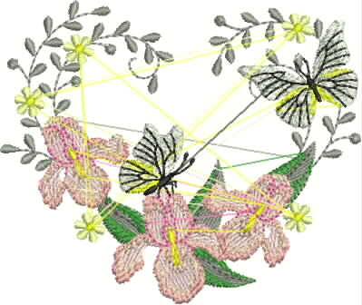 Modura floral com pássaros tropicais Embroidery Design