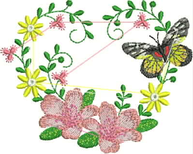 Modura floral com flores e beija-flores Embroidery Design