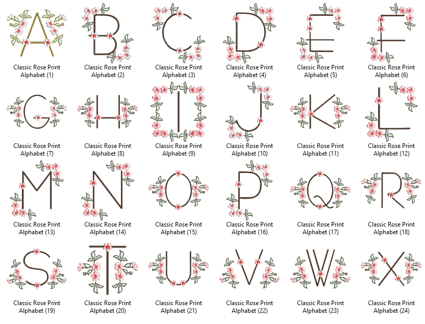 Classic Rose Print Alphabet