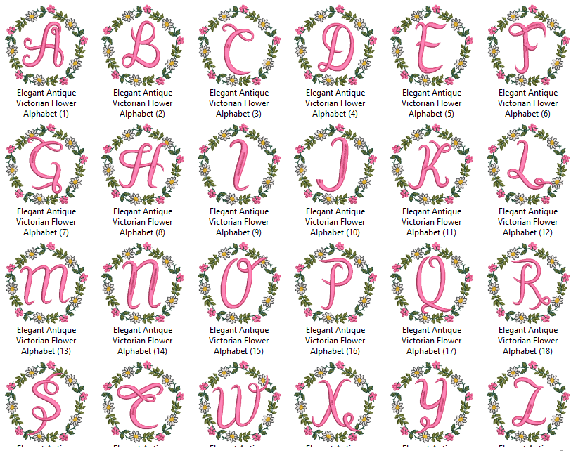 Elegant Antique Victorian Flower Alphabet