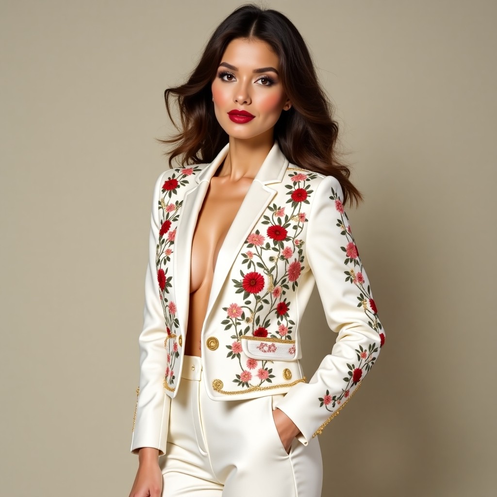Premium Red Couture Military Embroidery Blazer