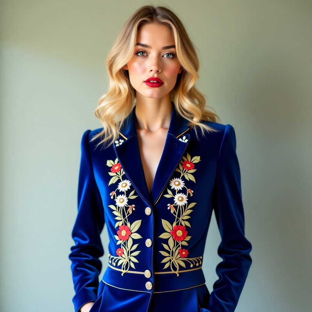 Couture Floral Military Style Women's Blazer