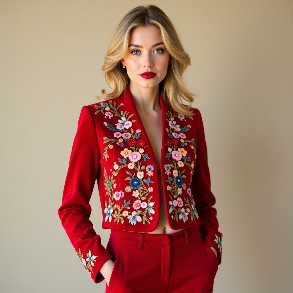 Luxury Officer Style Floral Embroidery Coat