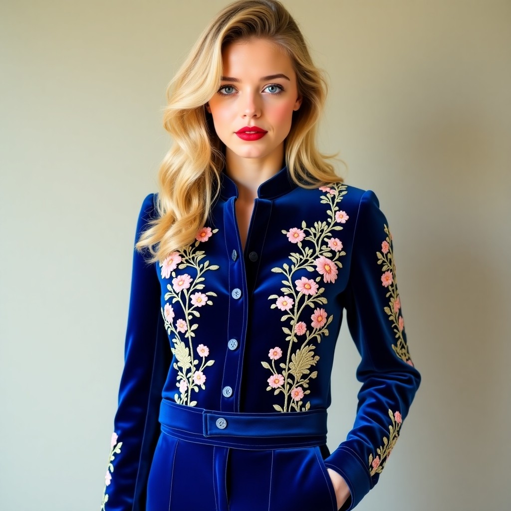 Imperial Bloom Women's Military Embroidery Blazer