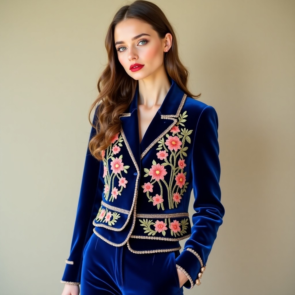 Majestic Crimson Floral Commander Blazer