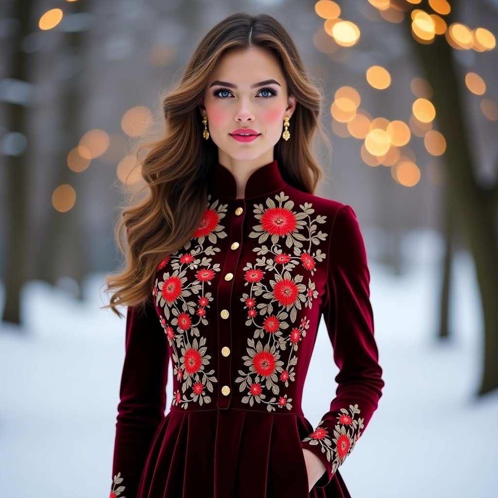 Prestige Floral Burgundy Velvet Designer Dress