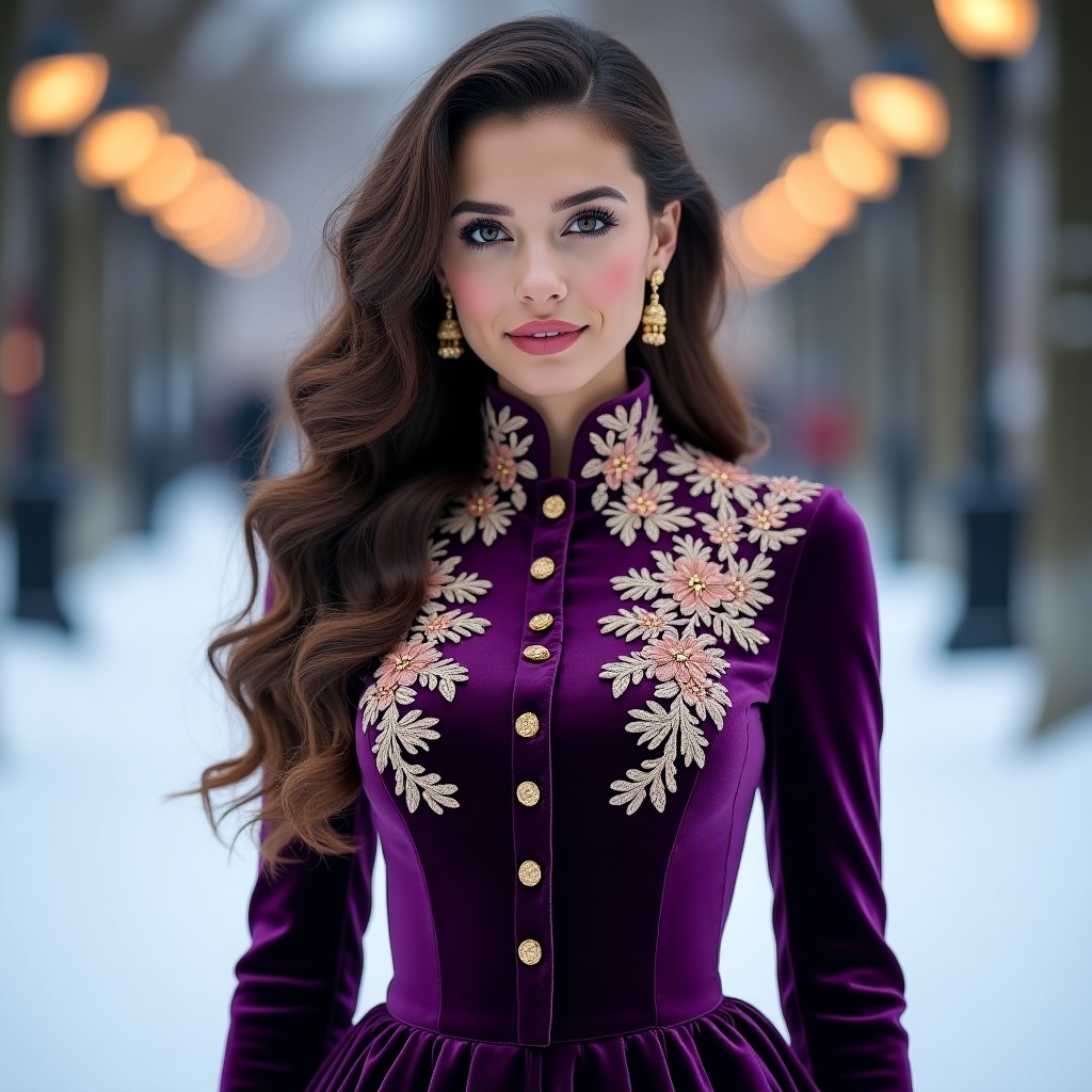Majestic Burgundy Velvet Dress with Elegant Floral Embroidery