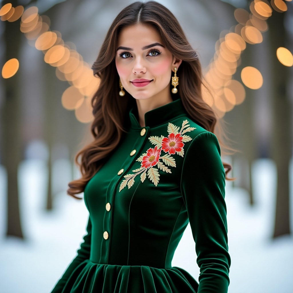 Majestic Ruby Velvet Floral Designer Dress