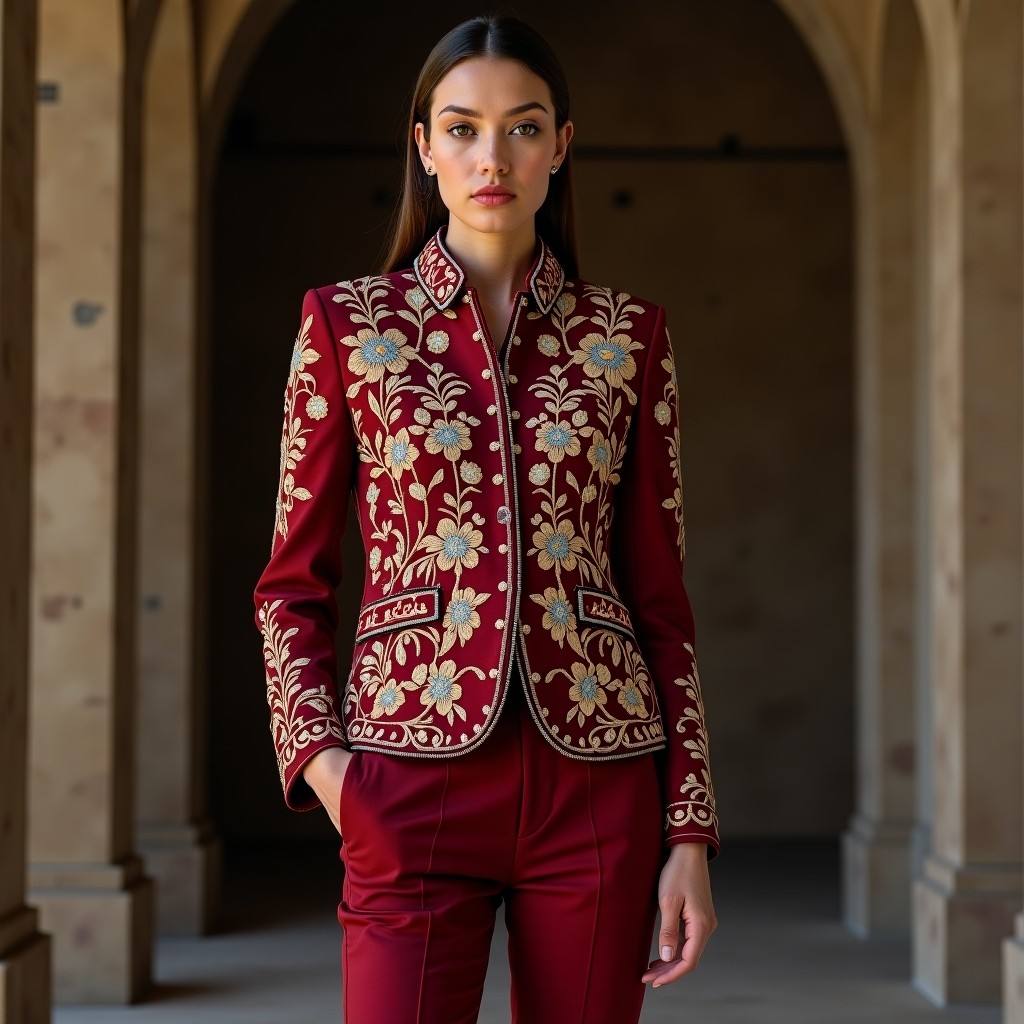 Elegant Camellia Embroidered Luxury Blazer
