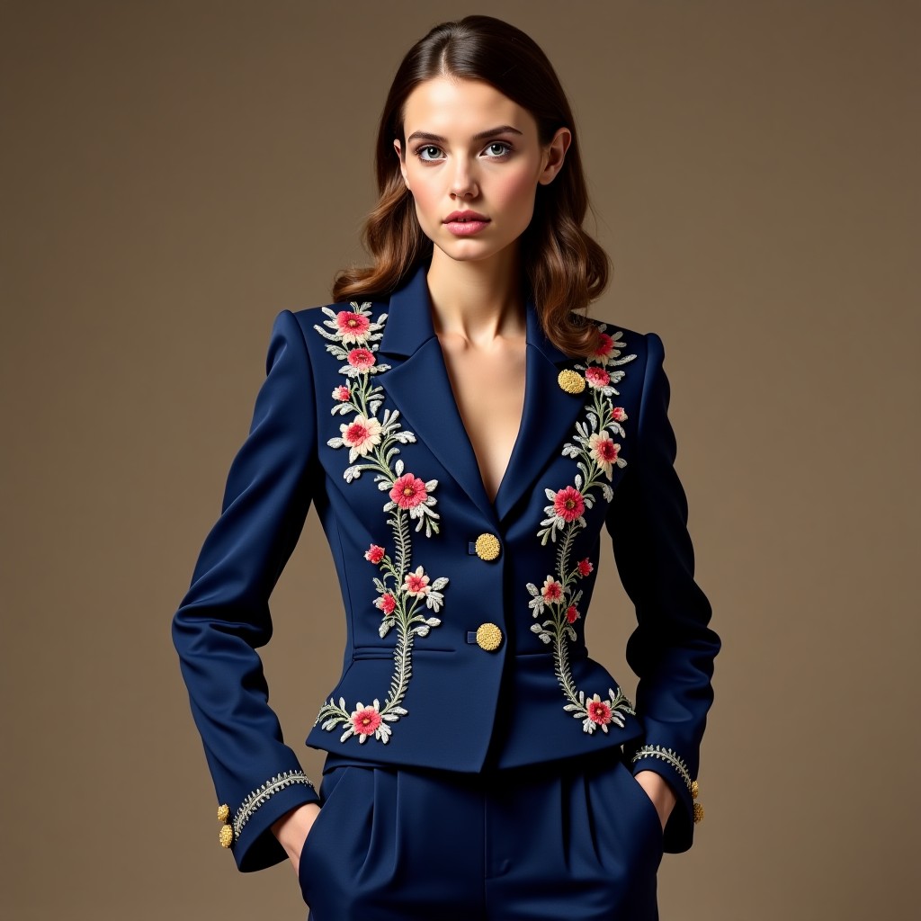 Luxury Peony Embroidered Women's Fashion Jacket