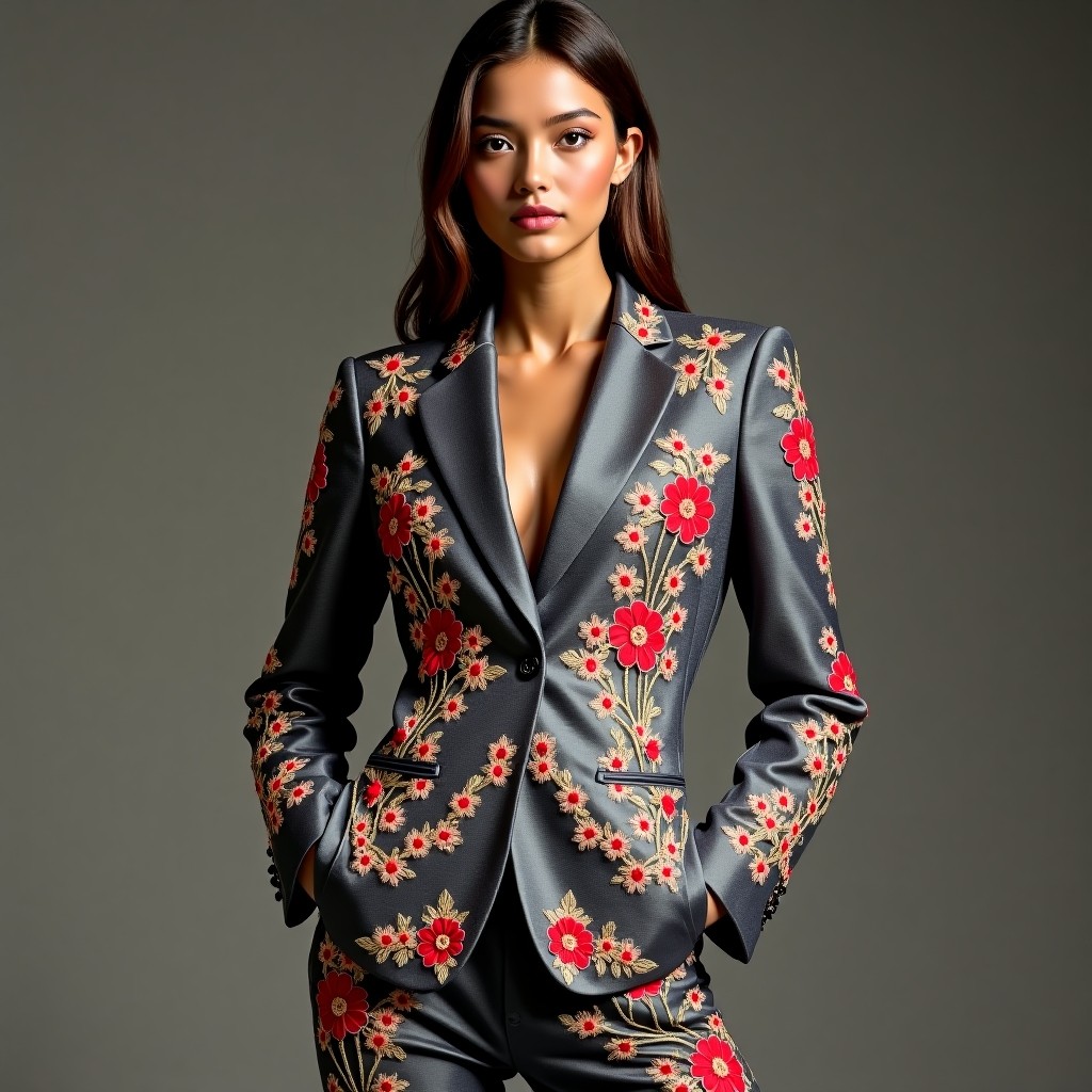 Imperial Camellia Embroidered Couture Jacket