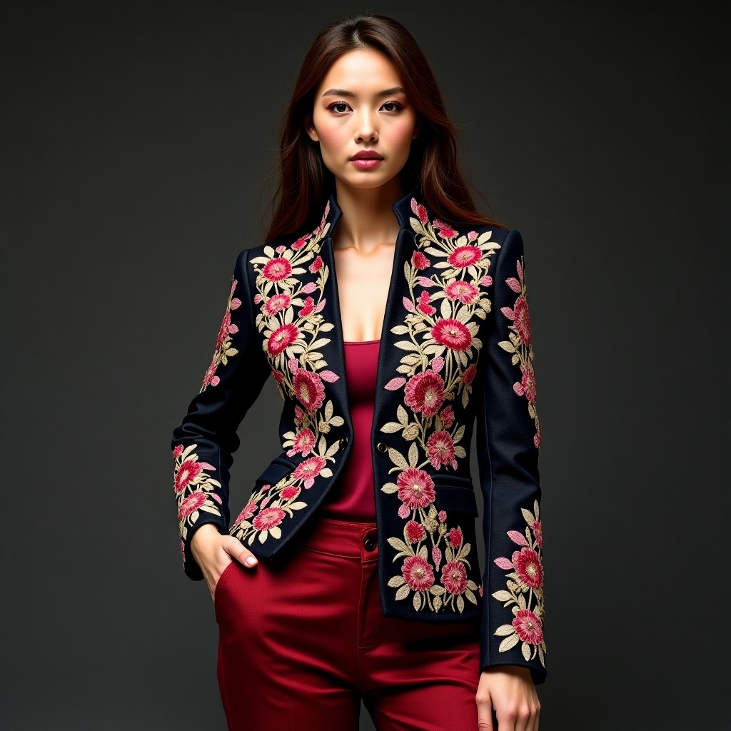 Signature Navy Garden Embroidered Jacket