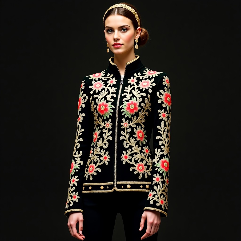 Platinum Sapphire Floral Embroidered Luxury Jacket