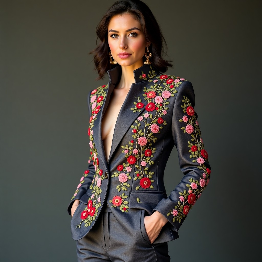 Grand Sapphire Orchid Embroidered Jacket