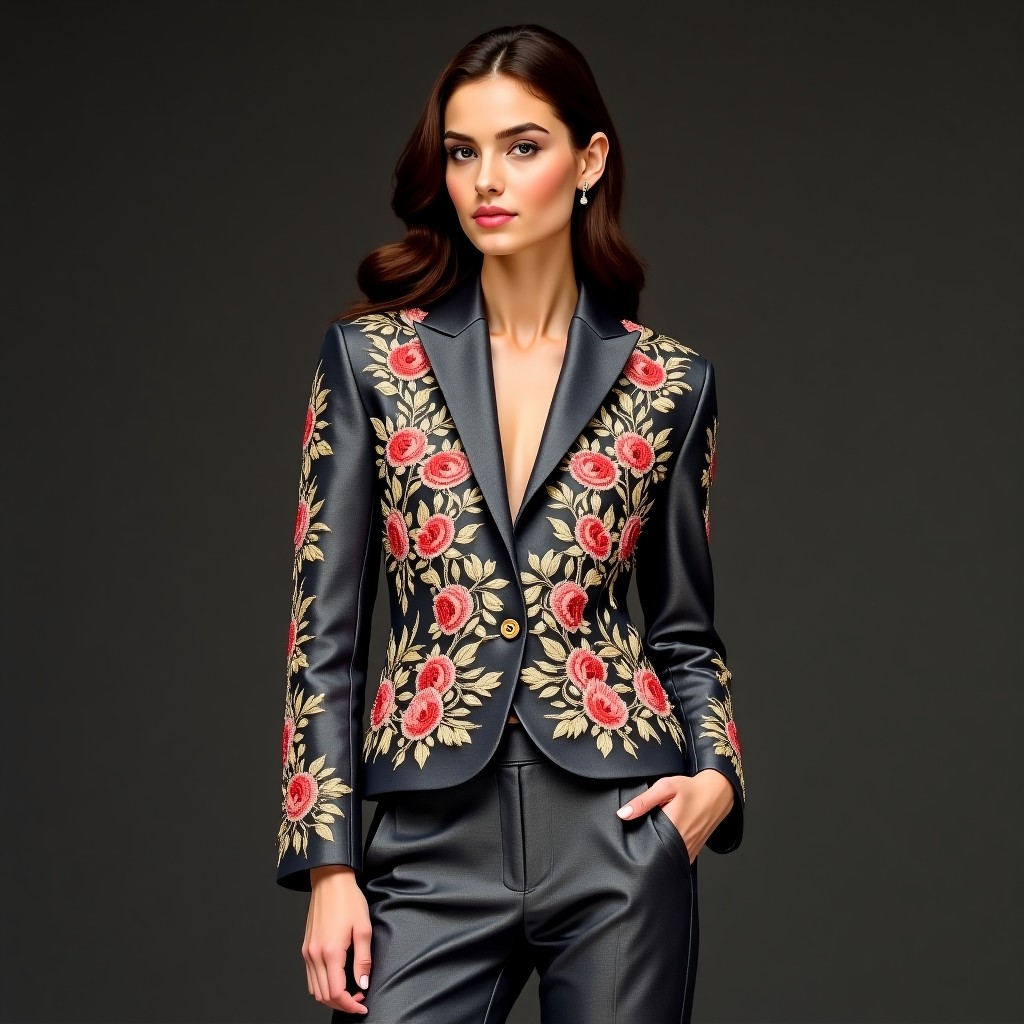 Diamond Crown Floral Embroidered Luxury Couture Jacket