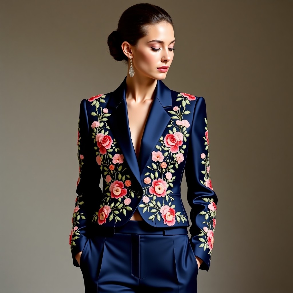Imperial Sapphire Garden Embroidered Luxury Jacket