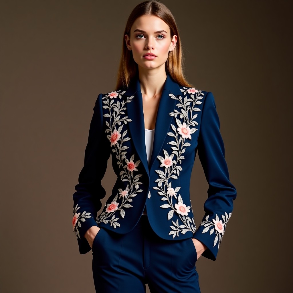 Luxury Azure Blossom Couture Jacket