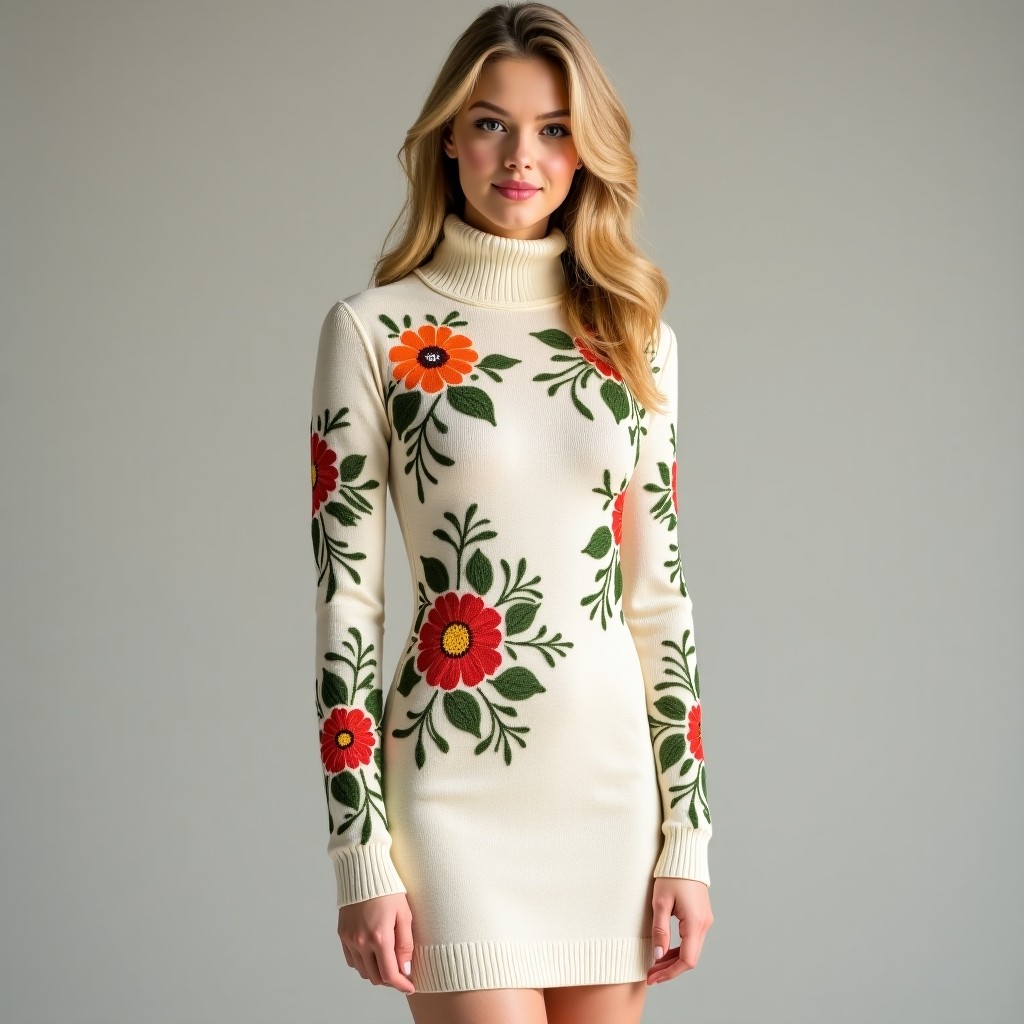 Imperial Floral Charm Luxury Sweater Dress