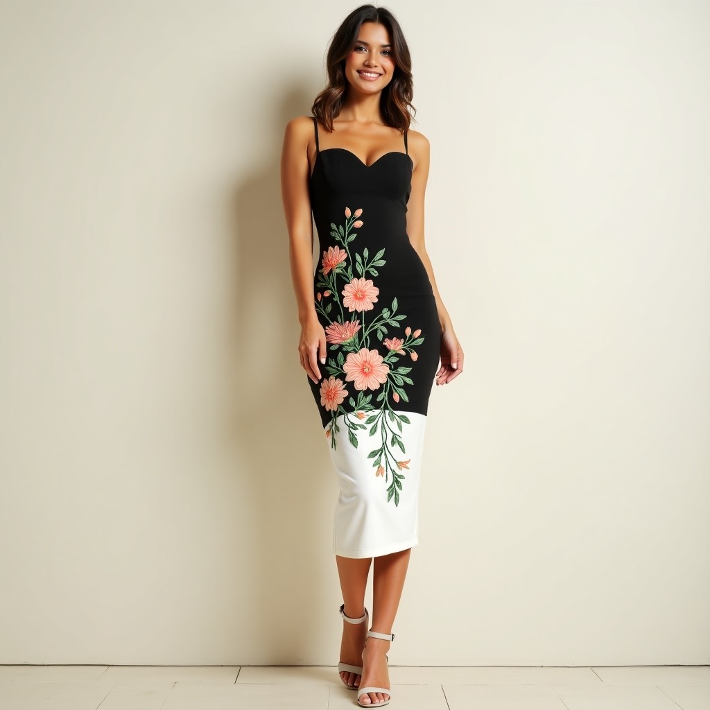 Prestige Floral Cascade Embroidered Evening Dress