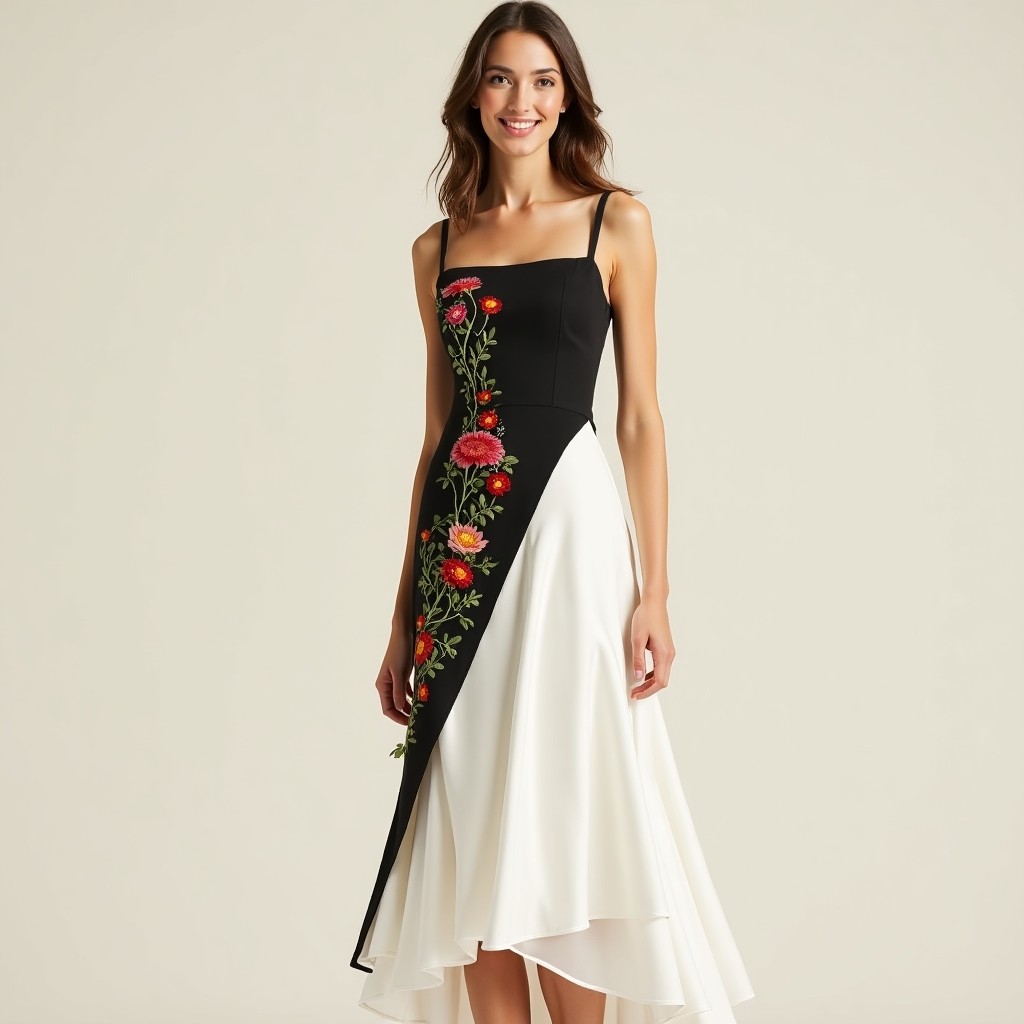 Royal Imperial Floral Embroidered Sleeveless Evening Gown