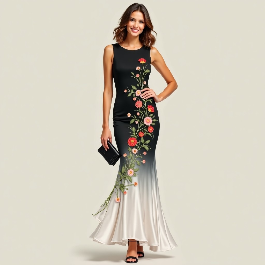 Signature Botanical Elegance Embroidered Formal Gown