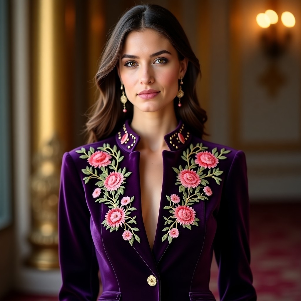Elegant Violet Blossom Embroidered Designer Blazer