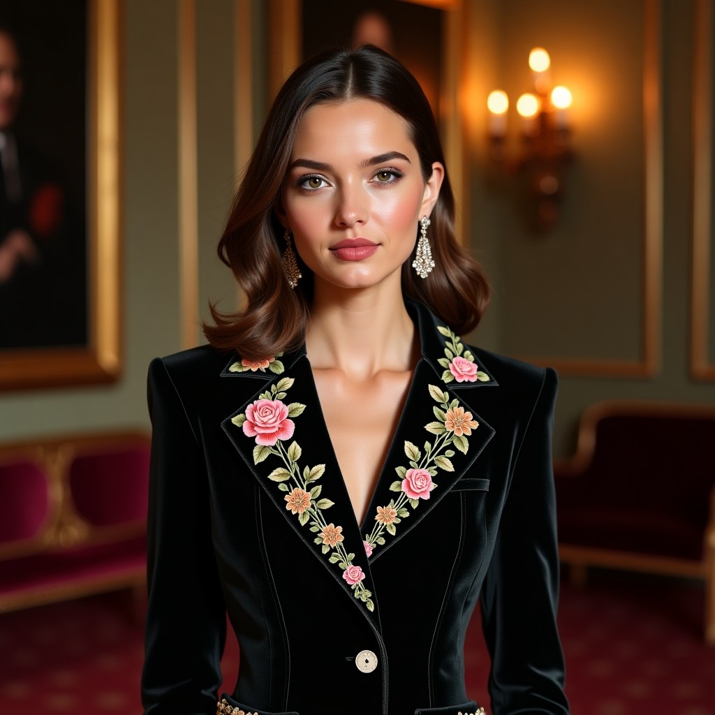 Diamond Imperial Pink Blossom Embroidered Luxury Women's Blazer