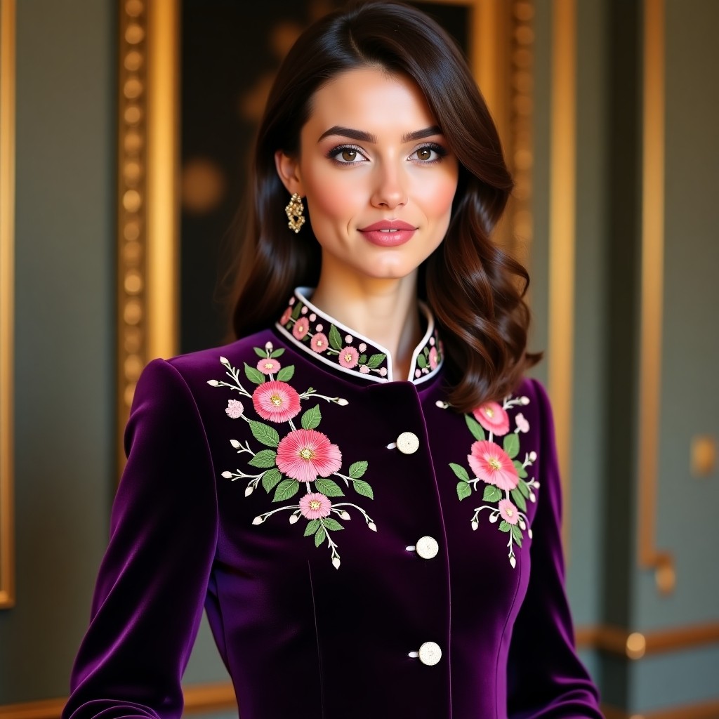 Royal Lavender Blossom Embroidered Tailored Blazer