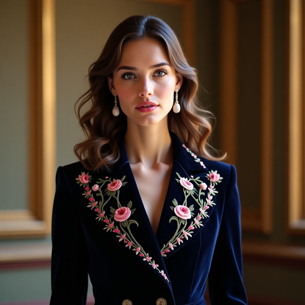 Luxury Camellia Floral Embroidered Designer Jacket