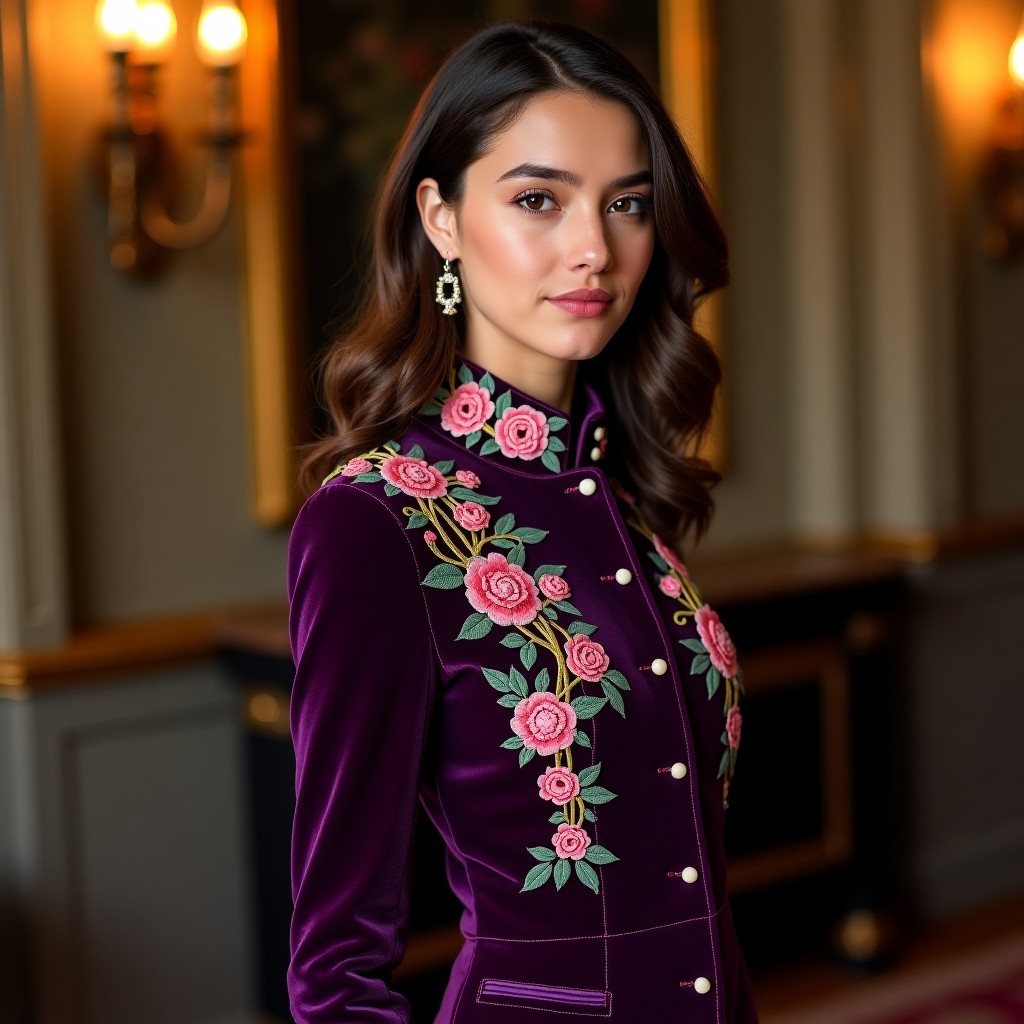 Majestic Rose Bouquet Luxury Embroidered Jacket