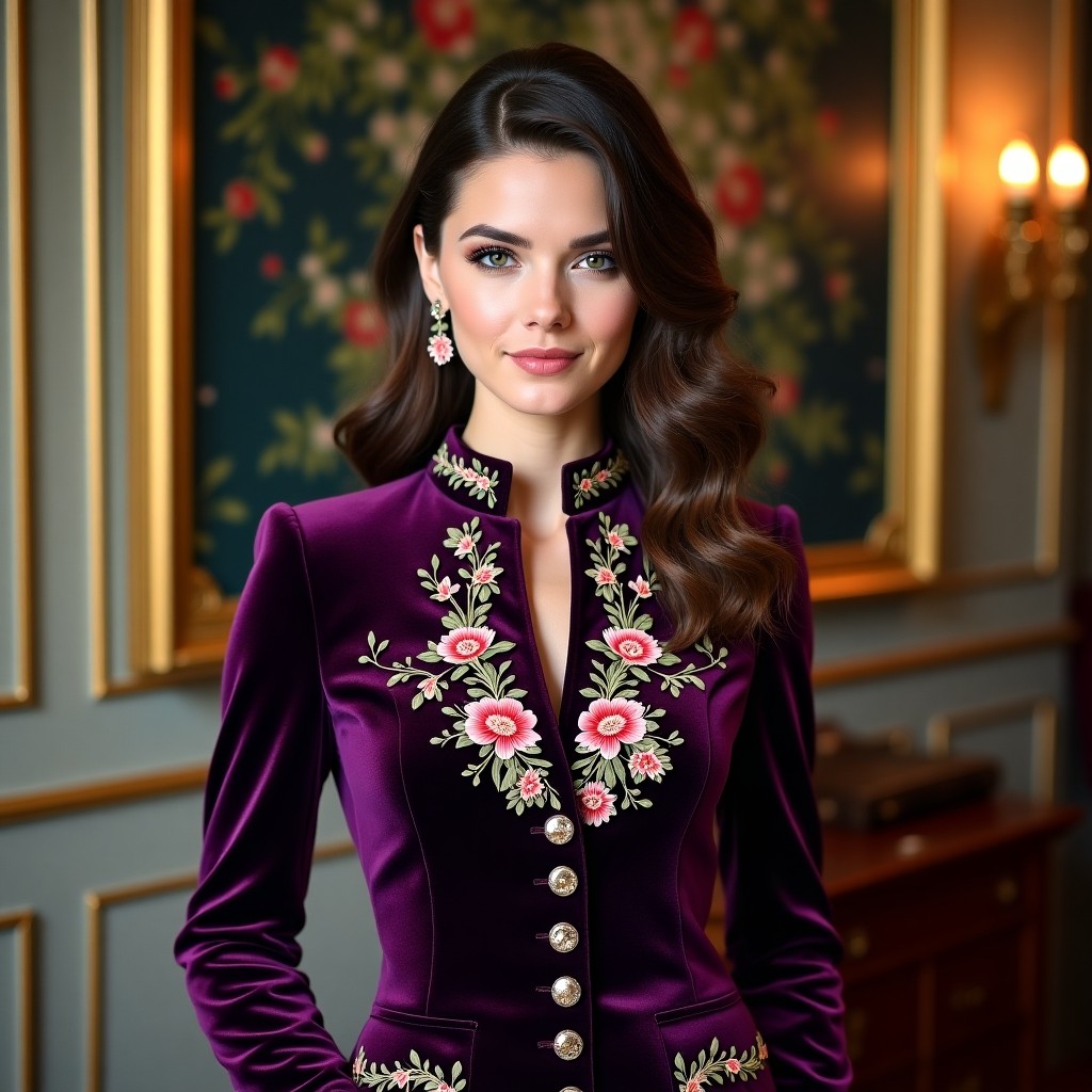 Diamond Royal Garden Floral Embroidered Executive Women's Blazer