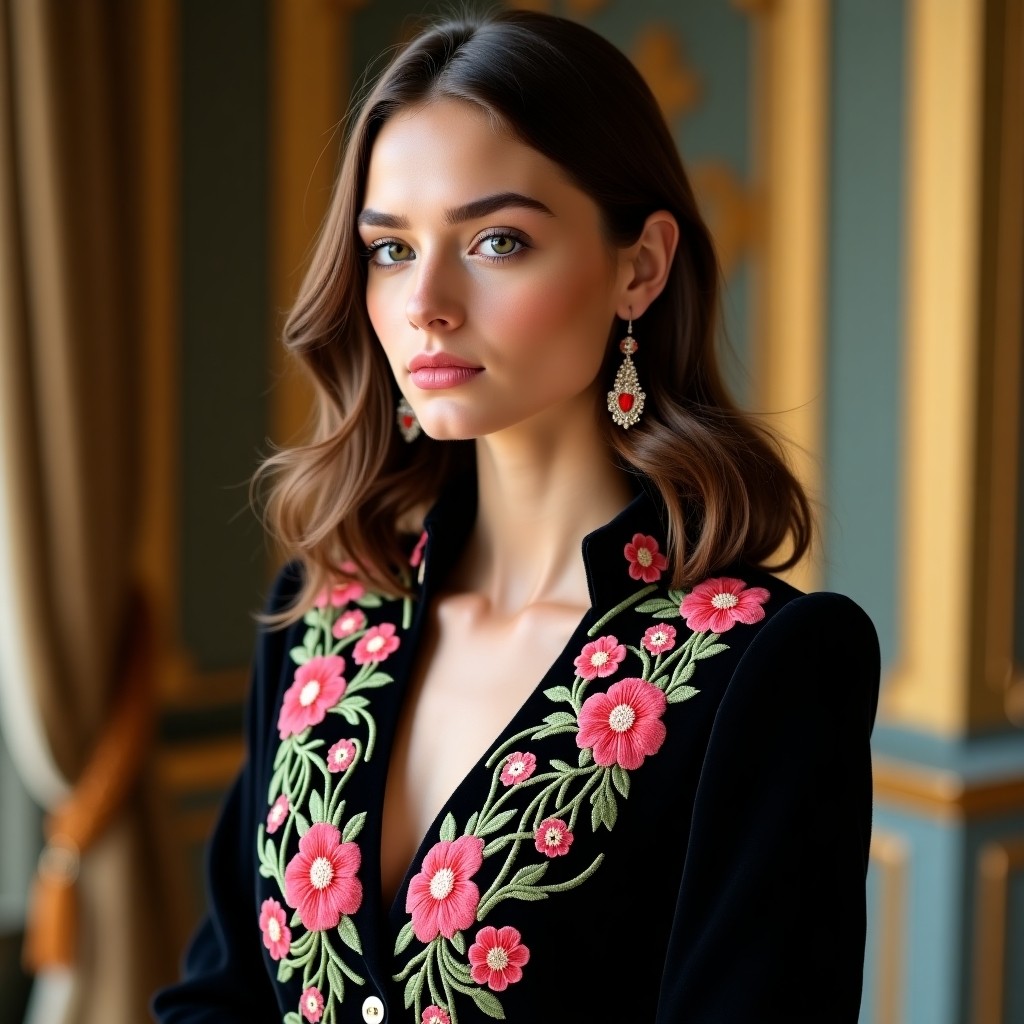 Grand Botanical Elegance Embroidered Tailored Jacket