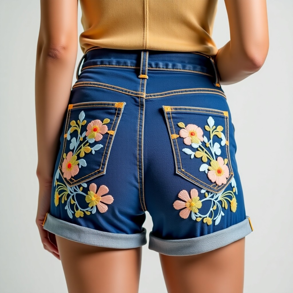Designer Floral Pearl Trim Embroidered Shorts