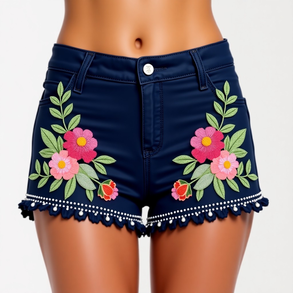 Diamond Prestige Floral Embroidered Luxury Resort Women's Shorts