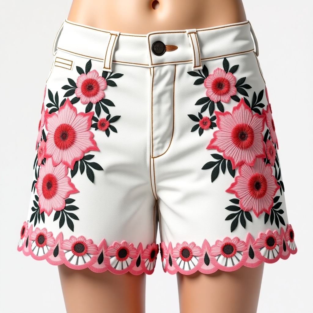 Royal Camellia Embroidered Premium Women's Shorts