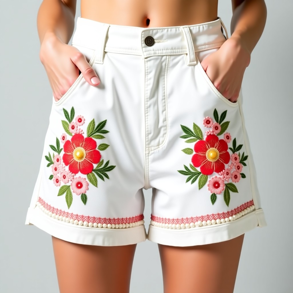 Grand Floral Grace Embroidered Resort Shorts