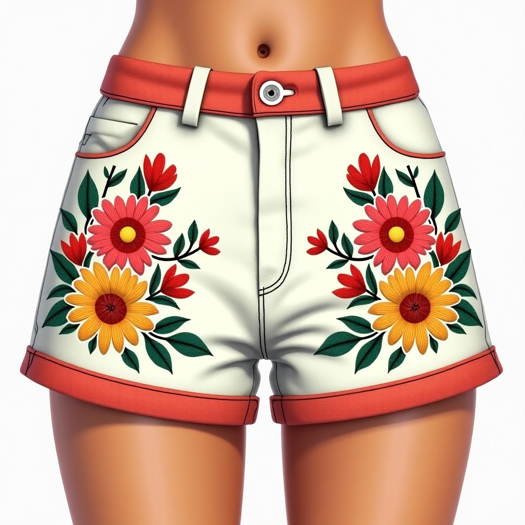 Grand Floral Symphony Embroidered Designer Shorts