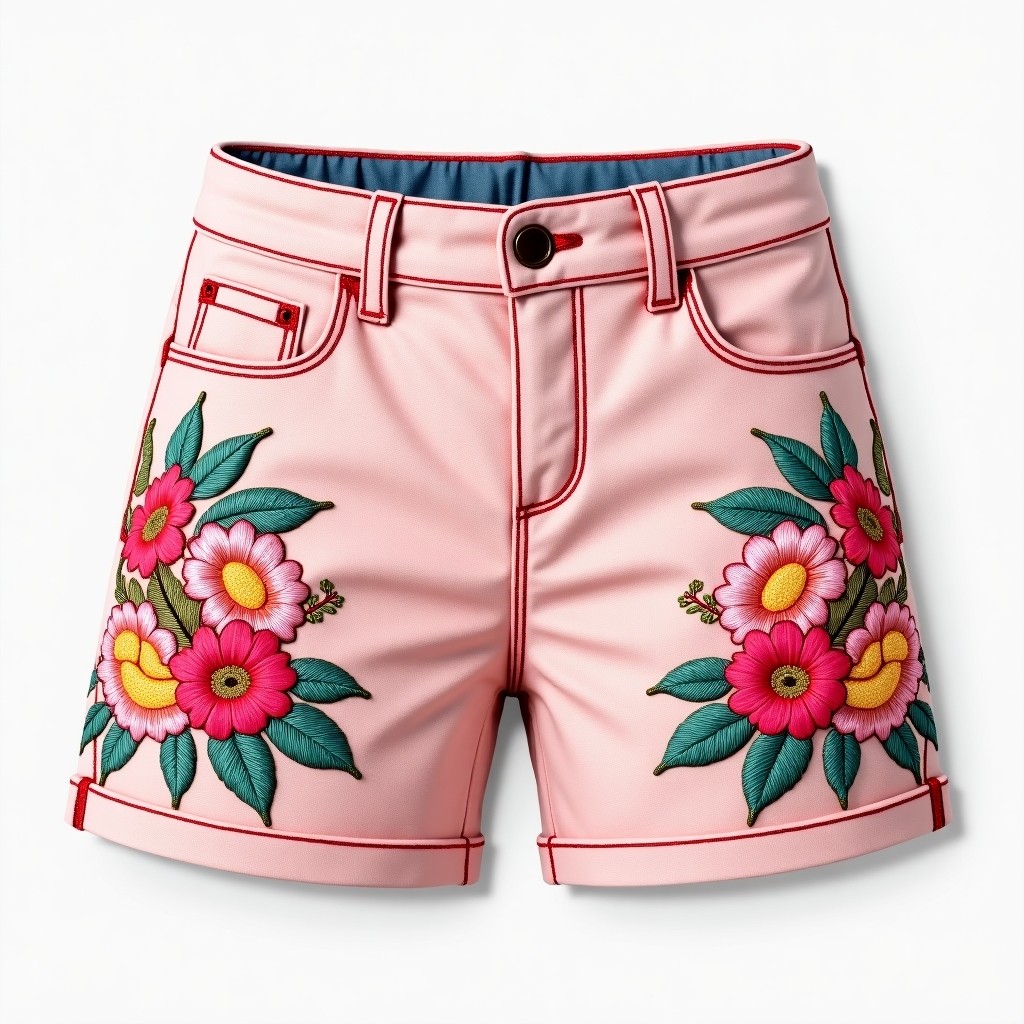 Majestic Bloom Garden Embroidered Casual Shorts