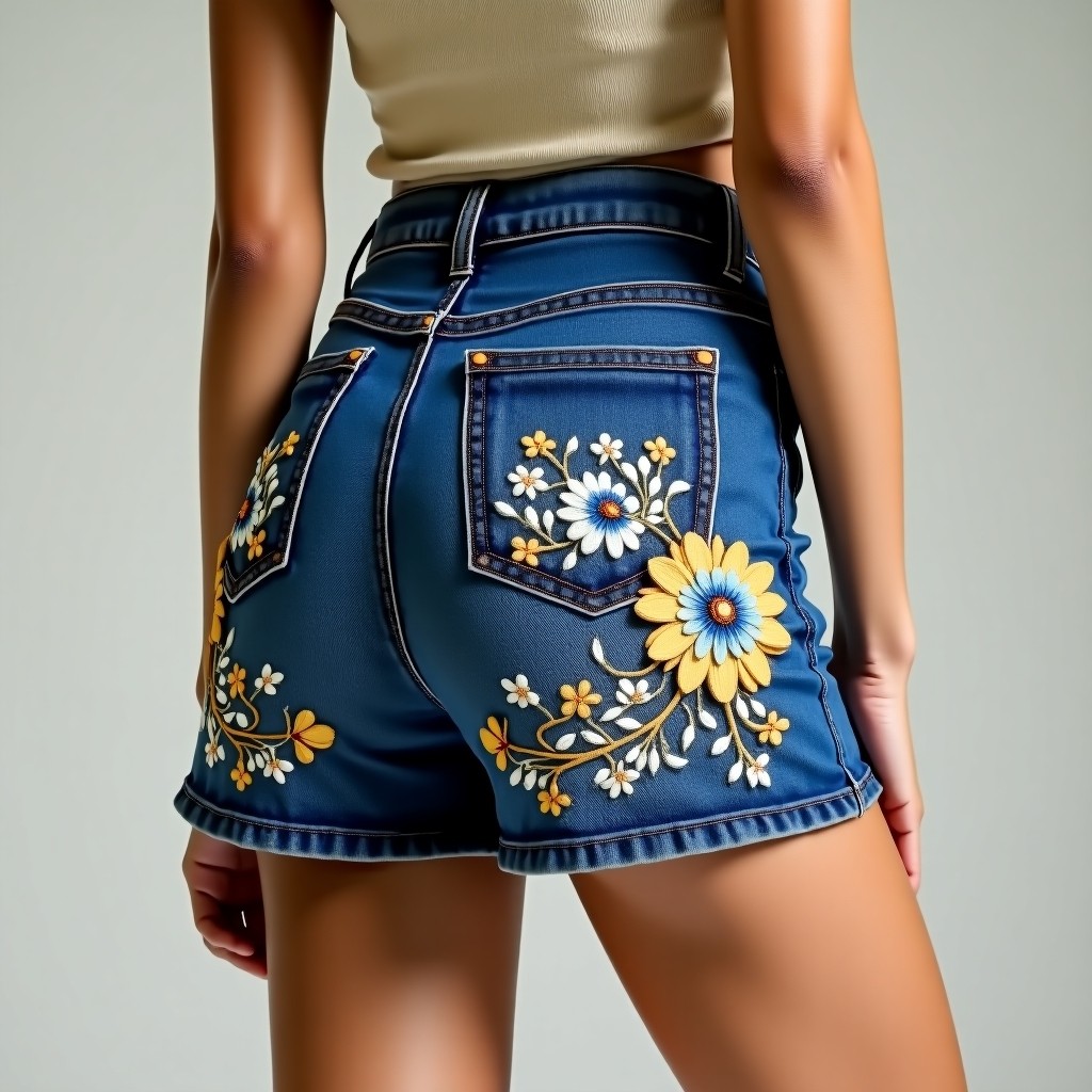 Diamond Imperial Botanical Floral Embroidered Luxury Women's Shorts