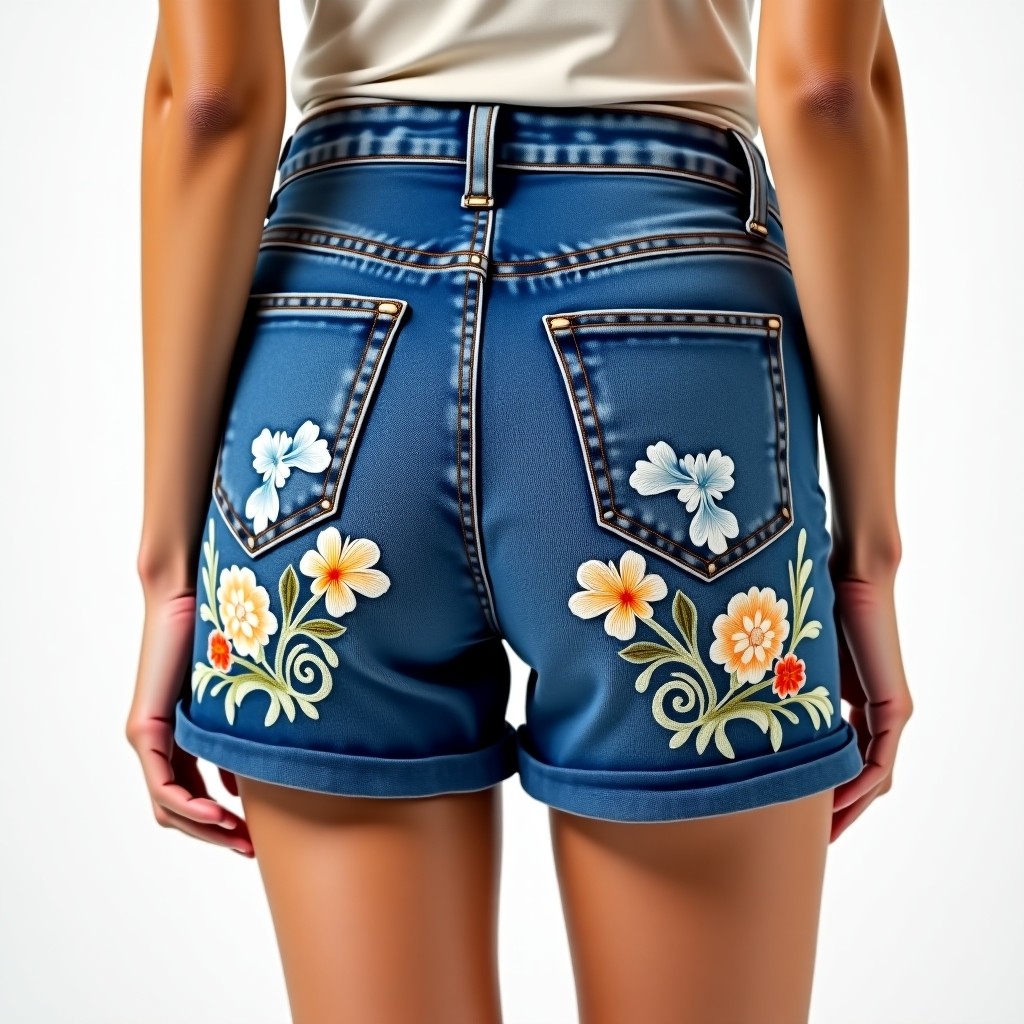 Elegant Meadow Blossom Embroidered Designer Shorts