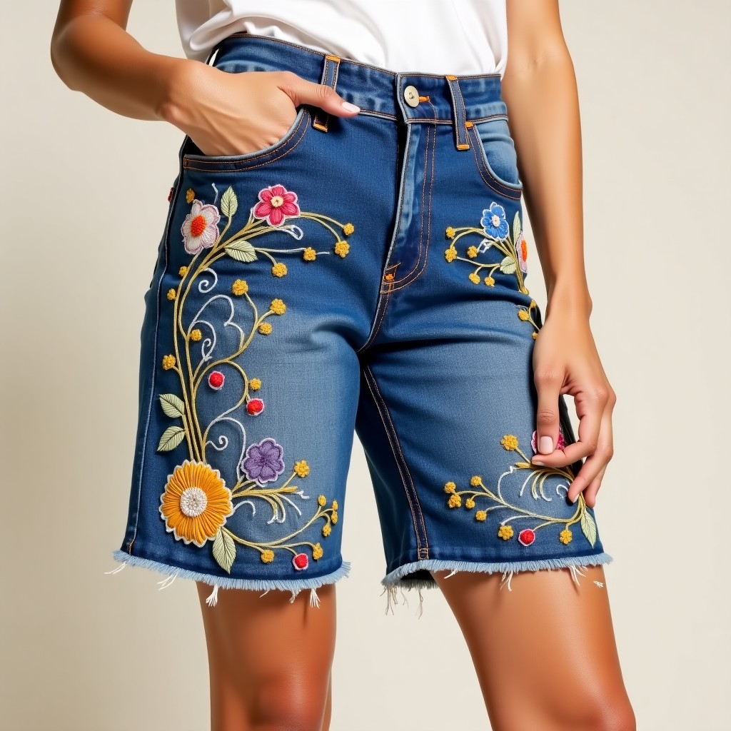 Designer Enchanted Garden Embroidered Resort Shorts