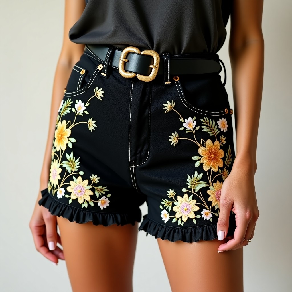 Luxury Camellia Garden Embroidered Resort Shorts