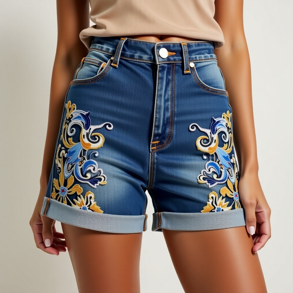 Majestic Rose Vine Embroidered Boutique Shorts