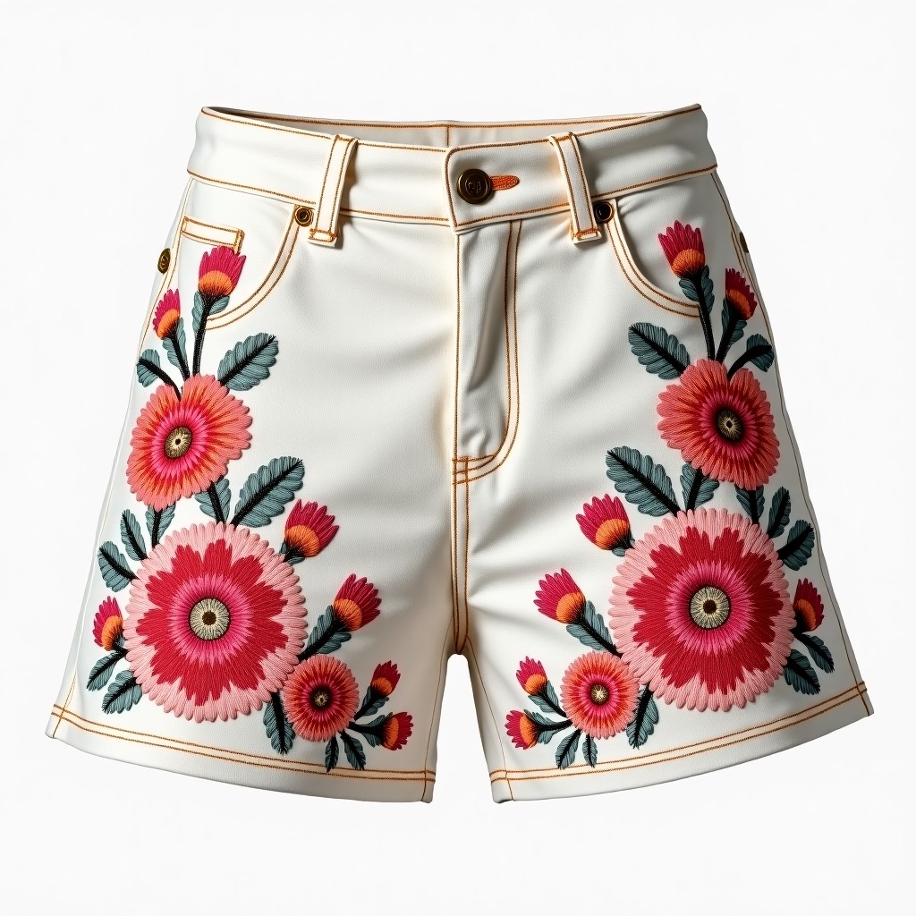 Diamond Prestige Botanical Garden Embroidered Luxury Women's Shorts