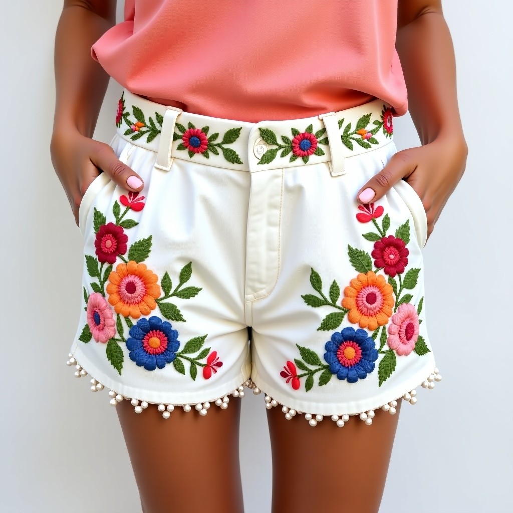 Luxury Bloom Paradise Embroidered Resort Shorts