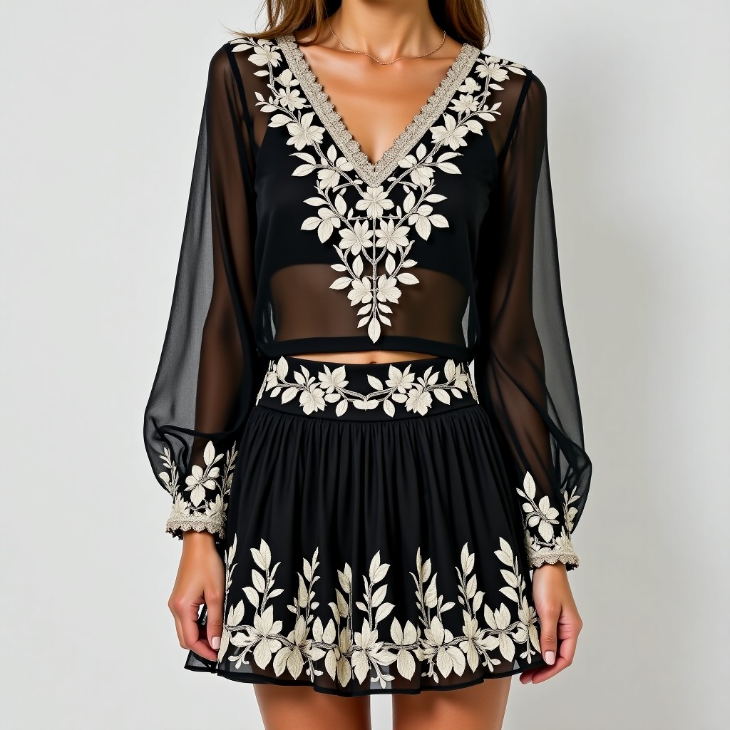 Luxury Ivory Floral Embroidery Party Wear Co-Ord Set