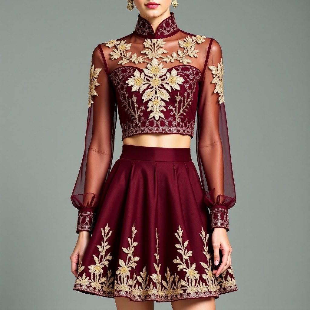 Imperial Black Floral Embroidered Women's Luxury Outfit