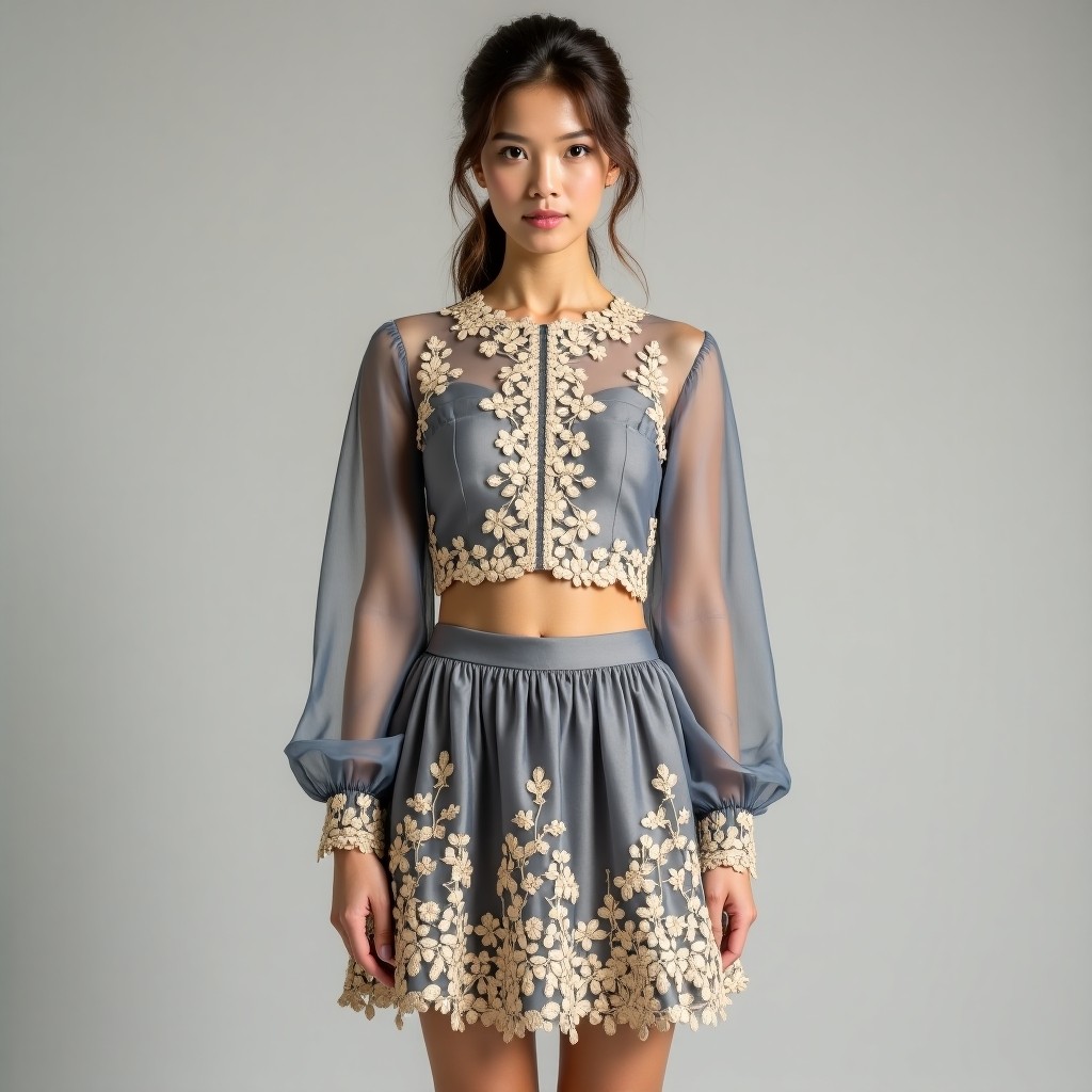 Diamond Imperial Floral Couture Luxury Skirt & Crop Top Set