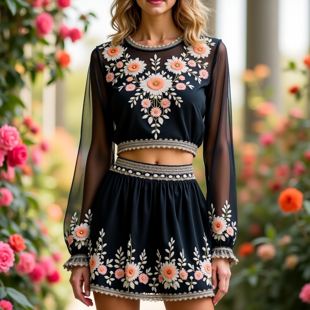 Majestic Royal Vine Embroidered Premium Skirt Set