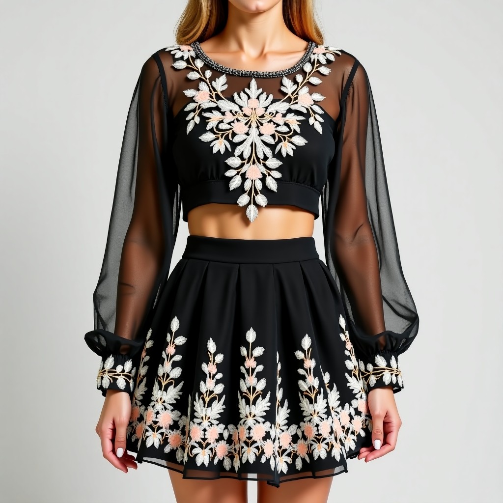 Elite Velvet Bloom Embroidered Women's Couture Ensemble